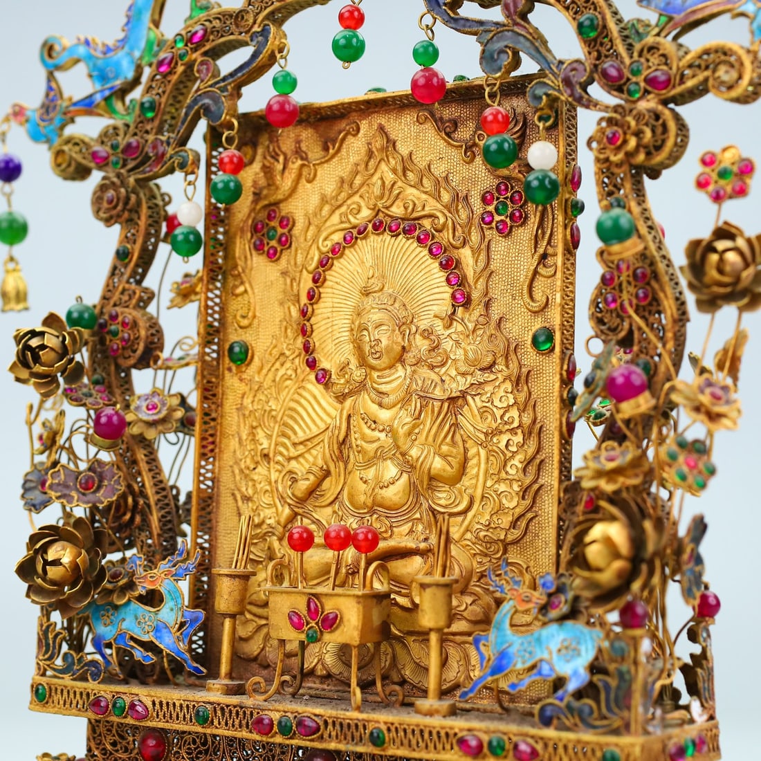 A Exquisite Bronze Gilt Buddha Pattern Screen - 9