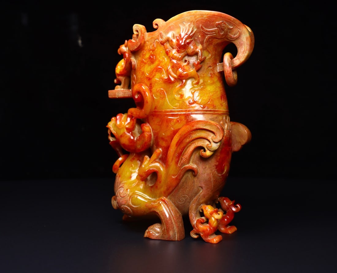 A Exquisite Hotan Jade Dragon Cup - 2