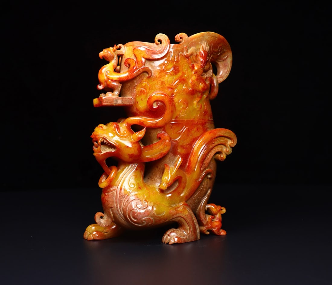 A Exquisite Hotan Jade Dragon Cup - 3