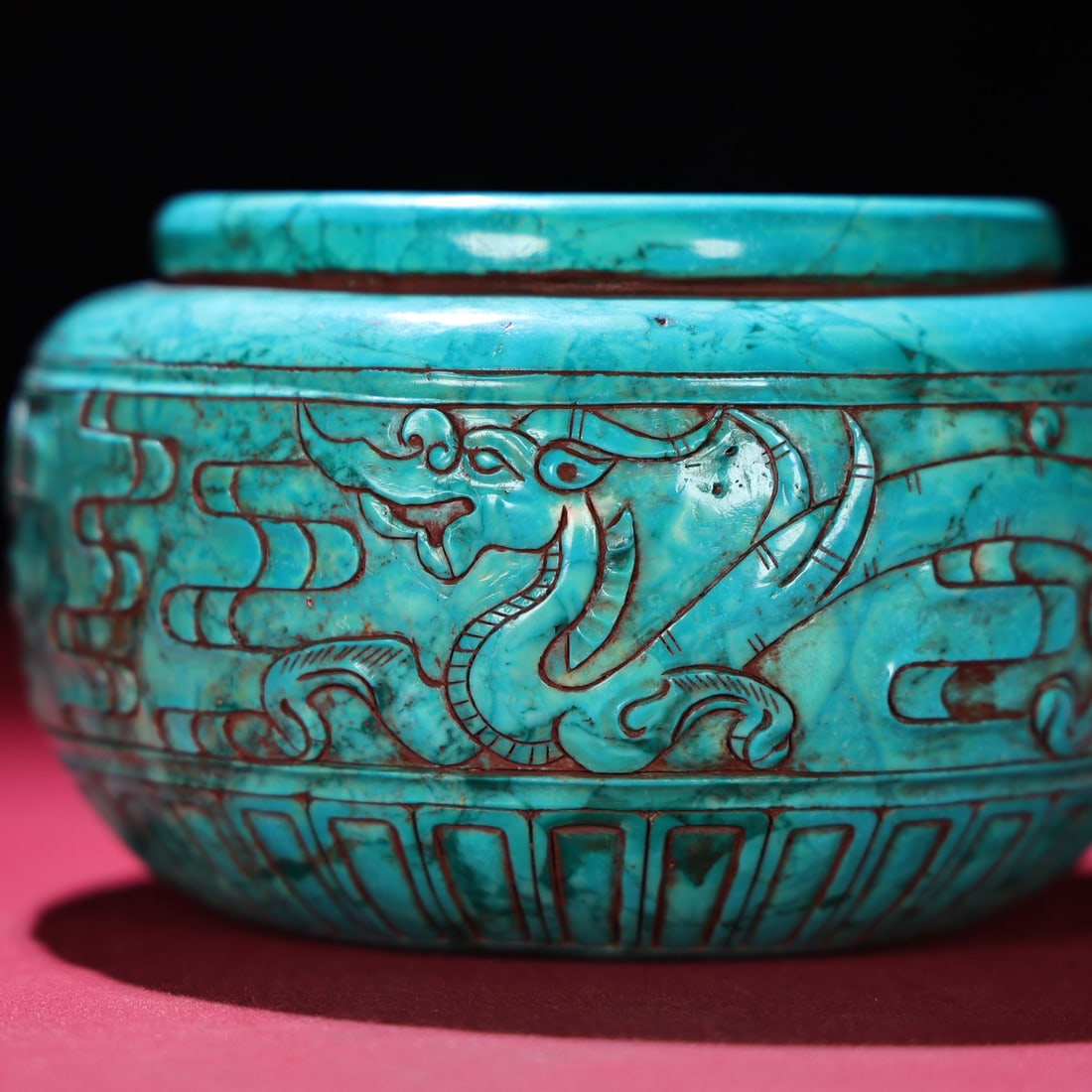 A Exquisite Peacock Blue Glazed Dragon Pattern Jar - 2