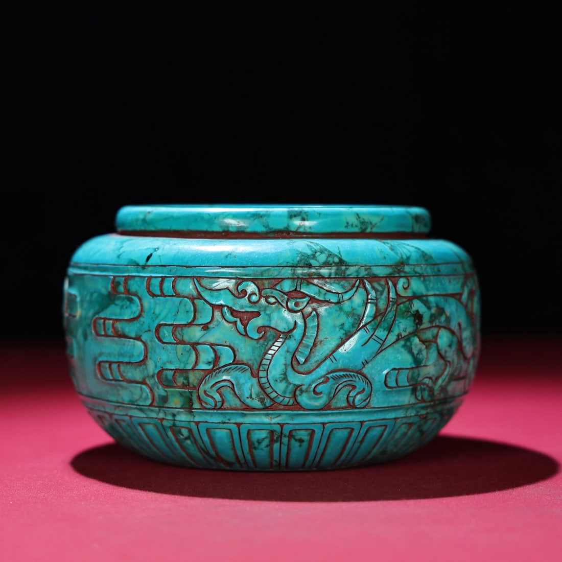 A Exquisite Peacock Blue Glazed Dragon Pattern Jar - 5