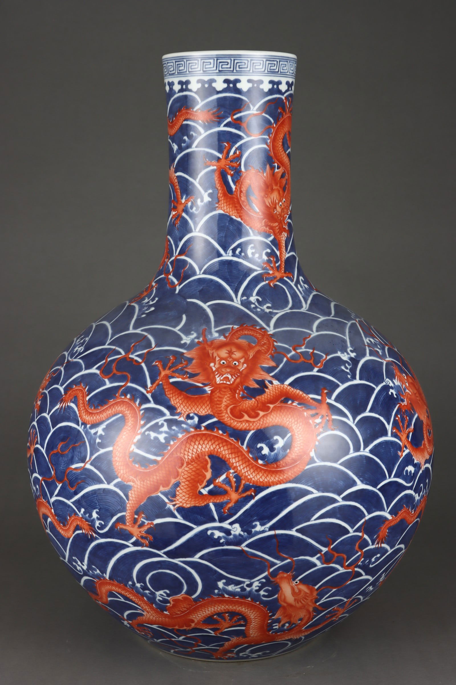 A Exquisite Iron-Red Blue Ground Dragon Pattern Vase (1 of 9)