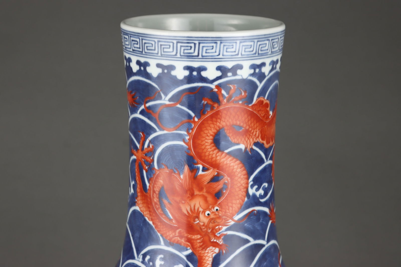 A Exquisite Iron-Red Blue Ground Dragon Pattern Vase - 5