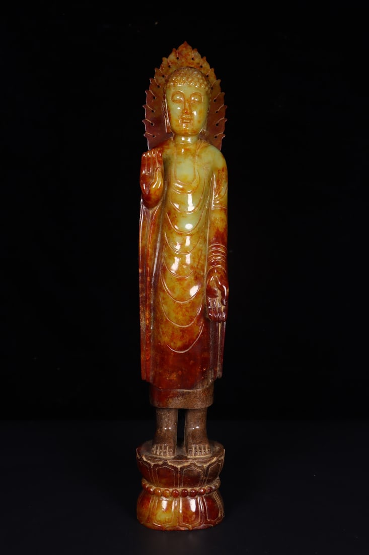 A Exquisite Hotan Jade Buddha statue Ornament: A Exquisite Hotan Jade Buddha statue Ornament,Tang Dynasty, China,Size:3.3inx2.8inx17.9in,Weight:3638g 和田玉佛摆件,中国唐代