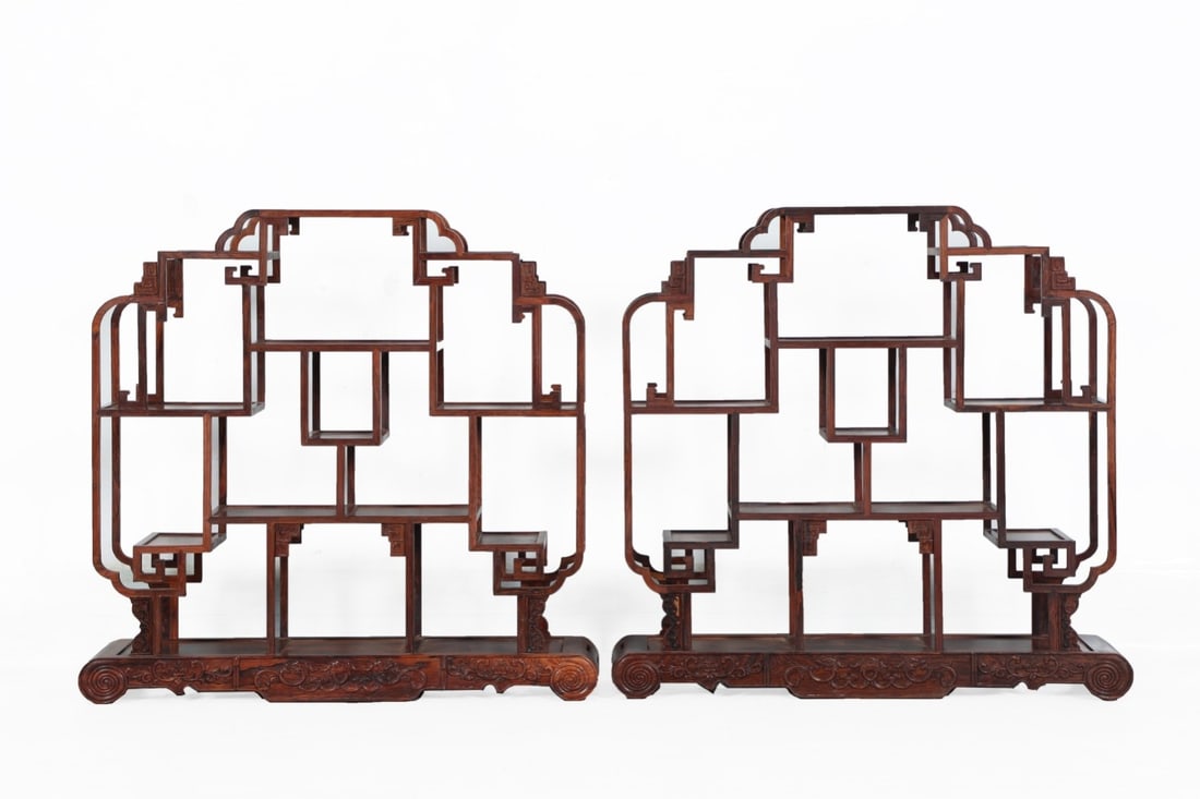 A pair of Exquisite Huanghuali Wood Shelving unit: A pair of Exquisite Huanghuali Wood Shelving unit,Qing Dynasty, China,Size:31.5inx7.9inx31.9in 一对黄花梨博古架,中国清代