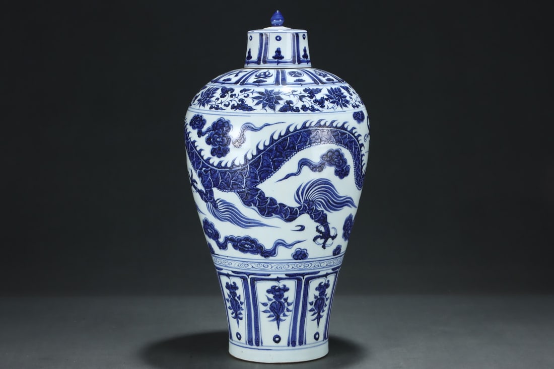 A Exquisite Blue and White Lotus Pattern Dragon Pattern Vase - 2
