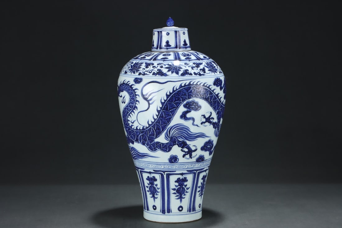 A Exquisite Blue and White Lotus Pattern Dragon Pattern Vase - 3