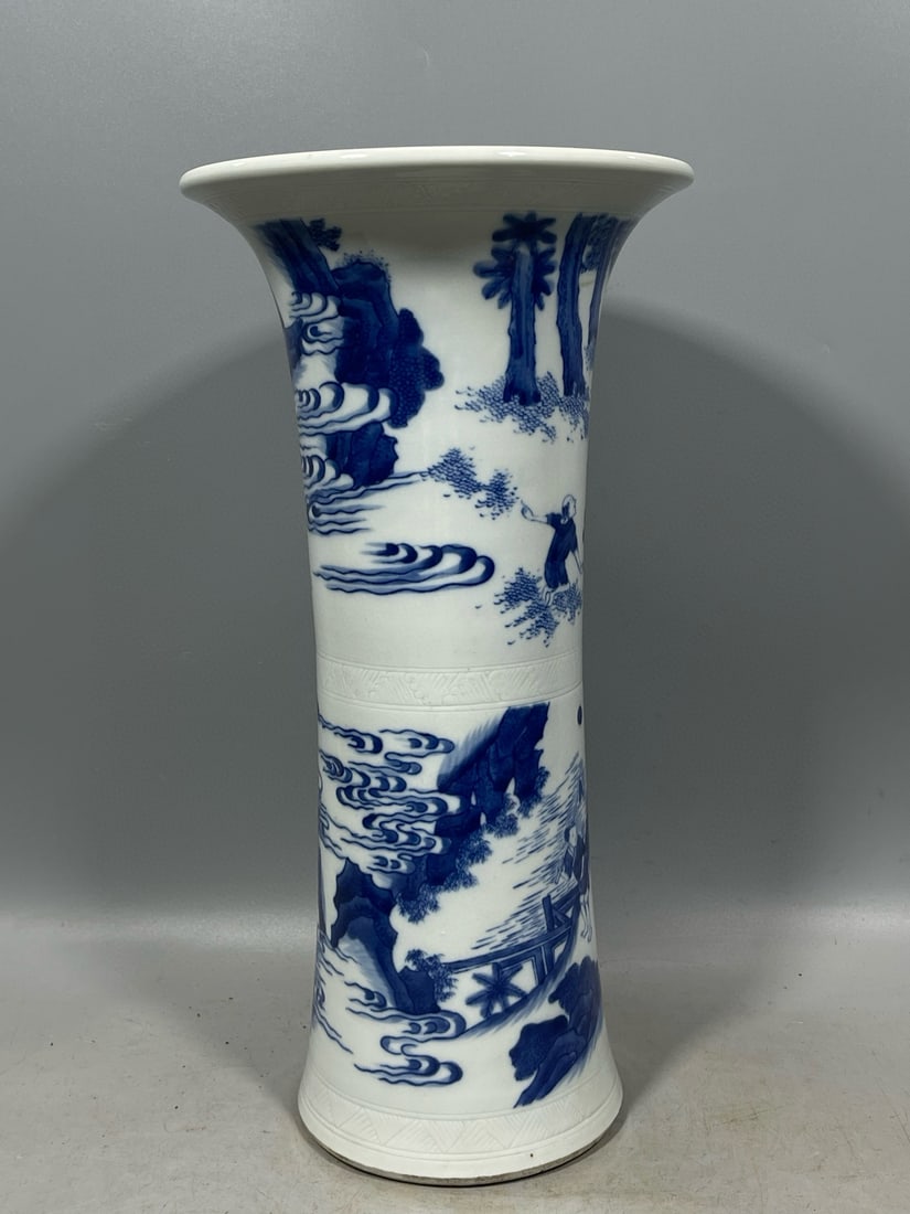 Blue and White Figures Pattern Vase - 2