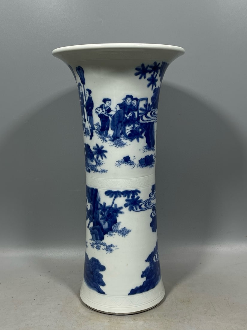 Blue and White Figures Pattern Vase - 4