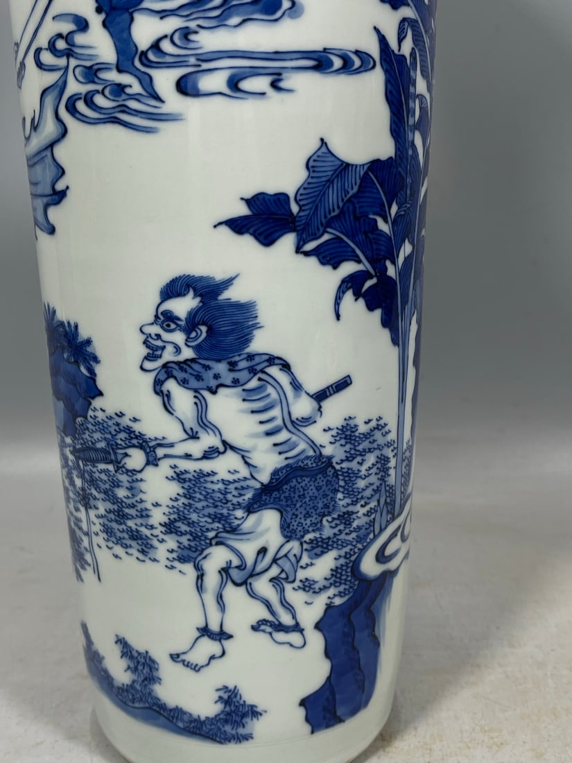 Blue and White Figures Pattern Vase - 7