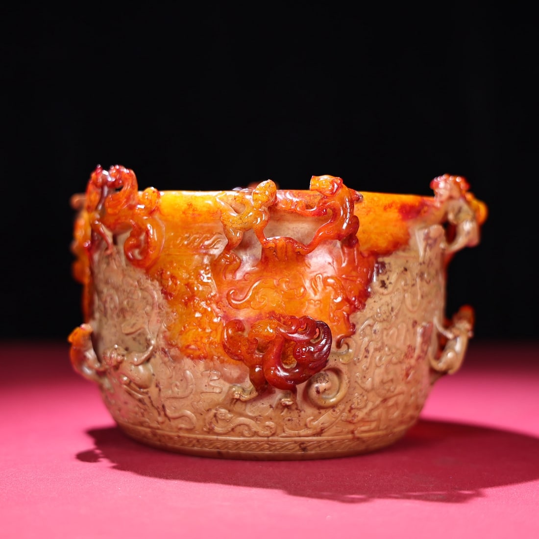 A Exquisite Hotan Jade Dragon Pattern Vat - 4