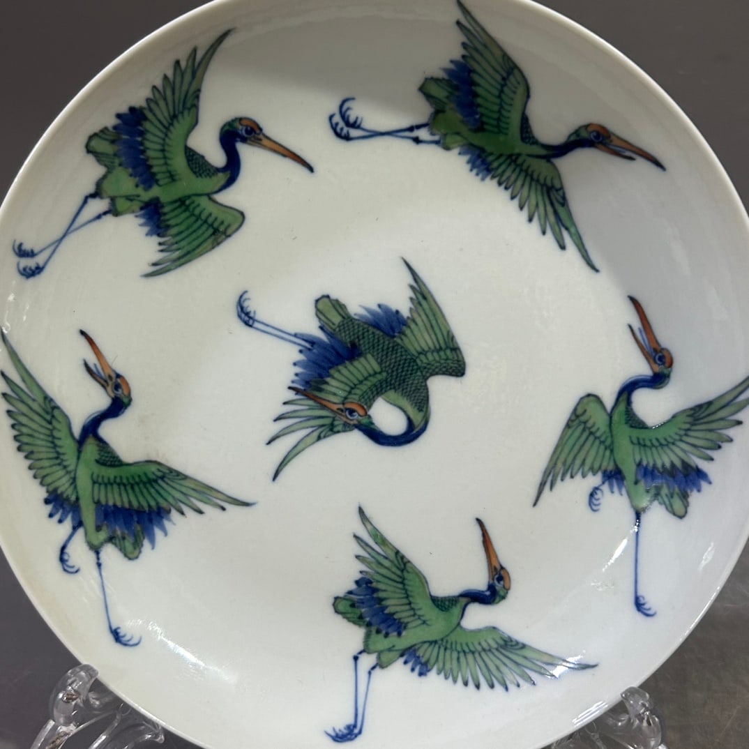 A Exquisite Doucai Crane Pattern Plate - 3
