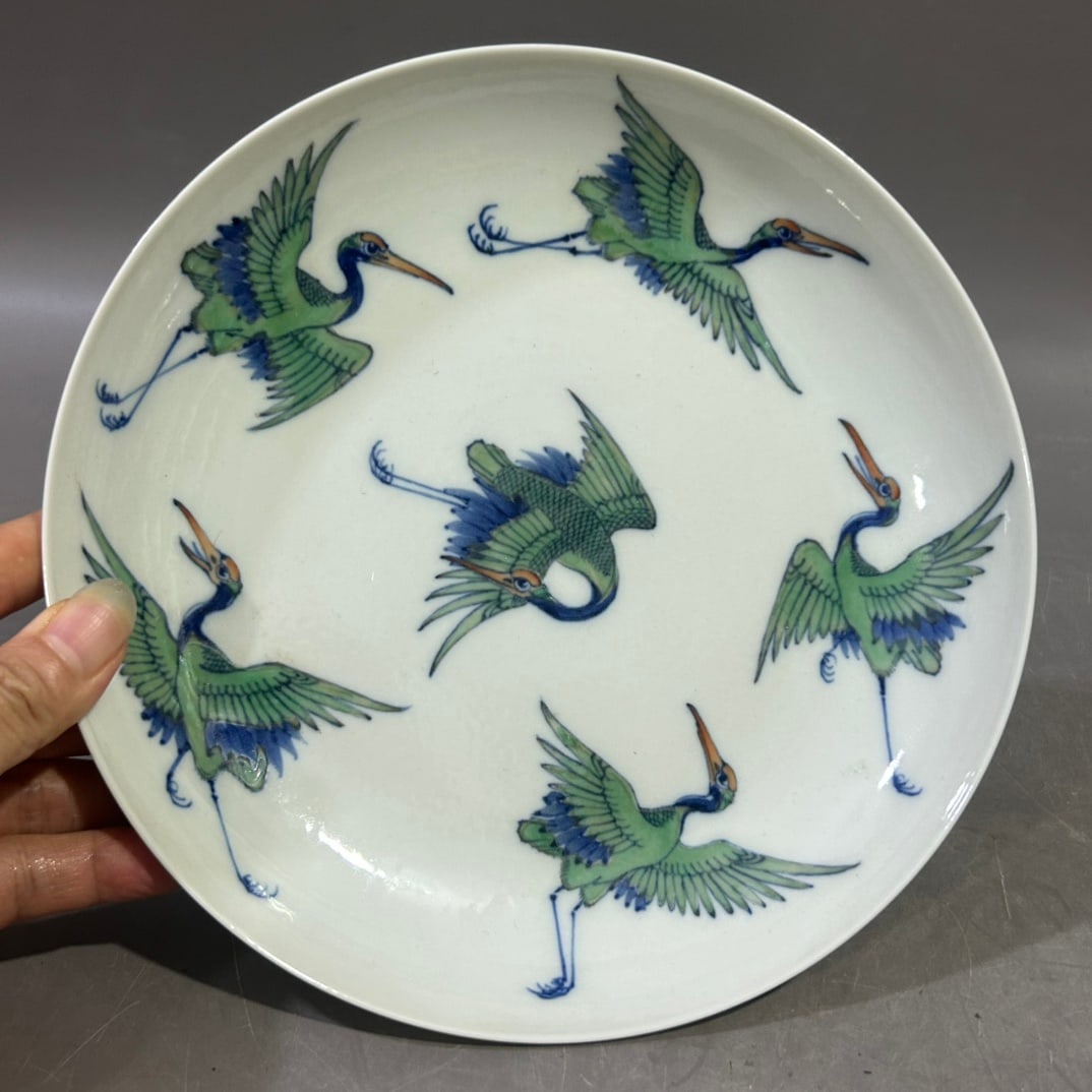 A Exquisite Doucai Crane Pattern Plate - 4