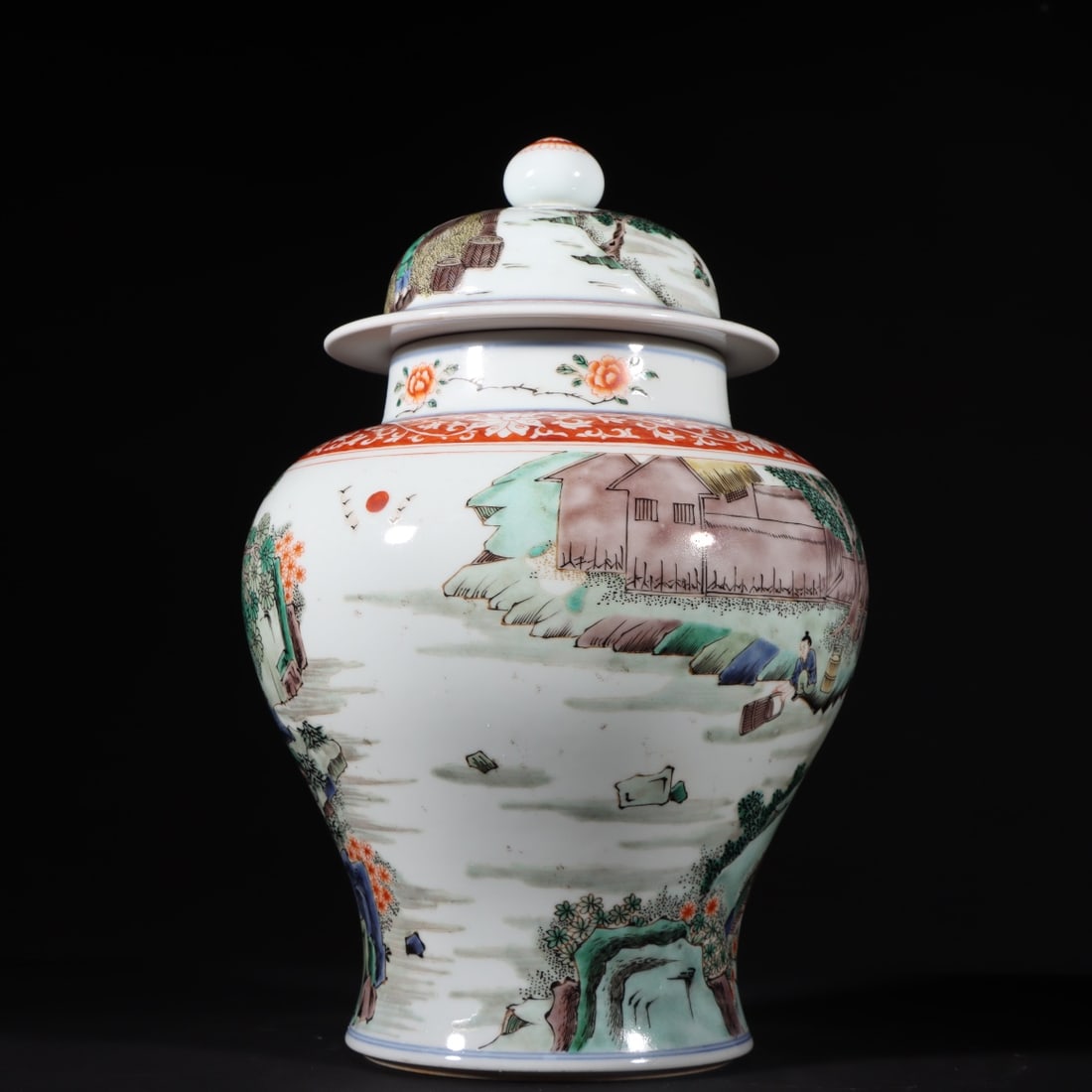 A Exquisite Wucai Landscape Pattern Jar - 2