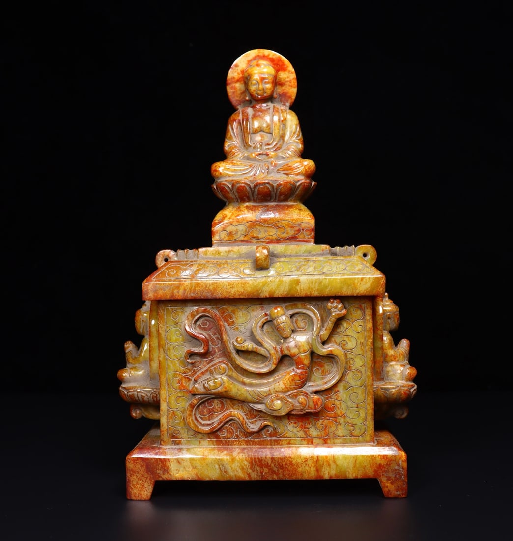 A Exquisite Hotan Jade Buddha statue Box: A Exquisite Hotan Jade Buddha statue Box,Qing Dynasty, China,Size:67.3inx3.5inx10.6in,Weight:2272g 和田玉佛像盒,中国清代