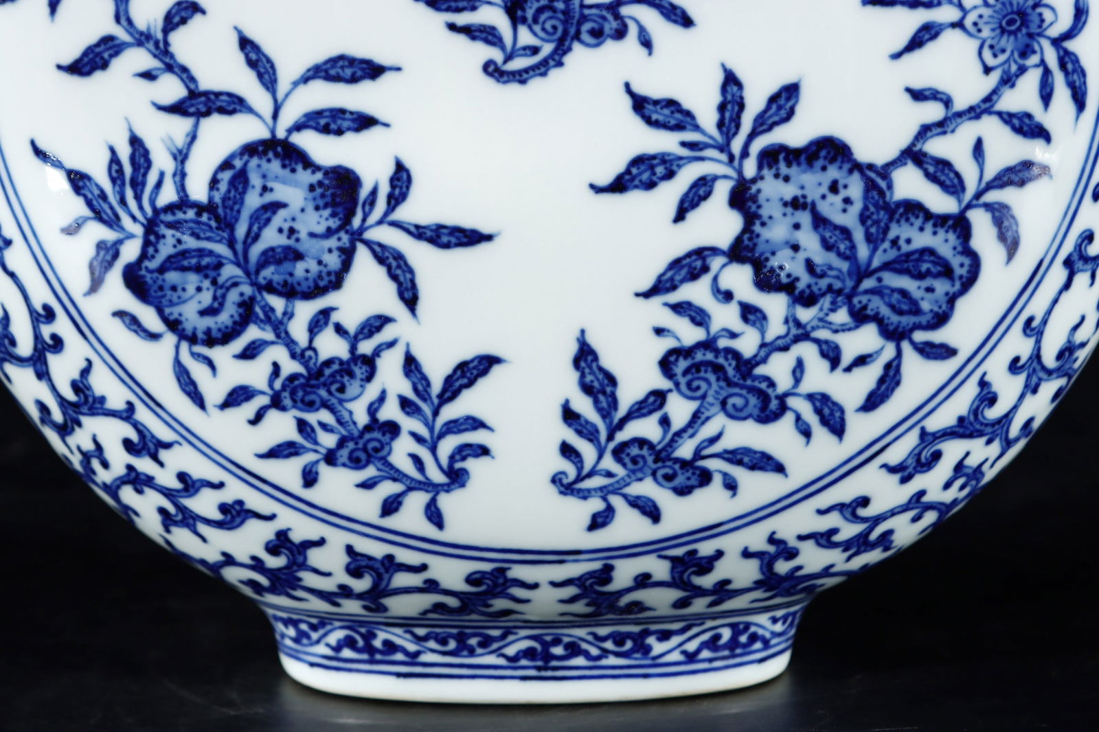 A Exquisite Blue and White Flower and Fruit Pattern Ruyi -Ears Vase: A Exquisite Blue and White Flower and Fruit Pattern Ruyi -Ears Vase,Qing Dynasty, China,Qianlong Six-character Mark,Size:13.4inx10.1in 
