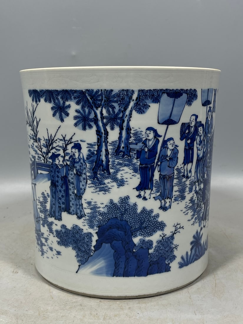 Blue and White Figures Pattern Brush Pot - 2