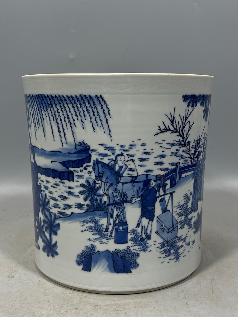 Blue and White Figures Pattern Brush Pot - 3