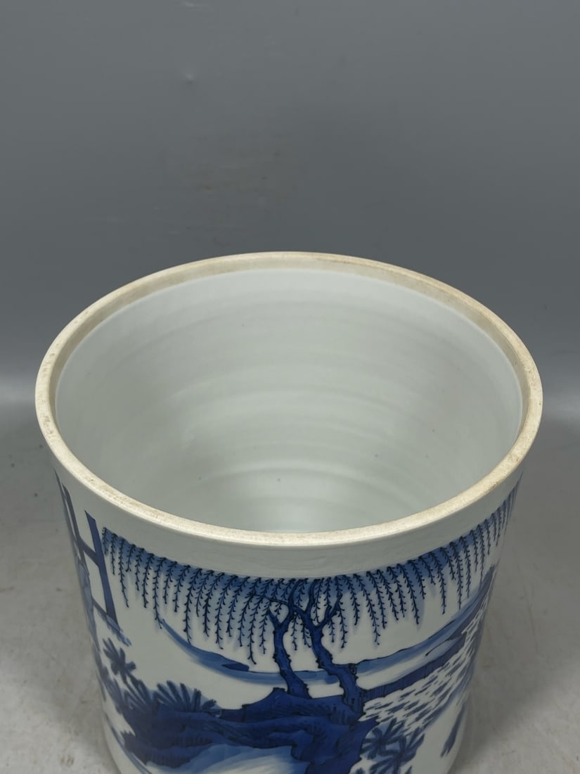 Blue and White Figures Pattern Brush Pot - 5