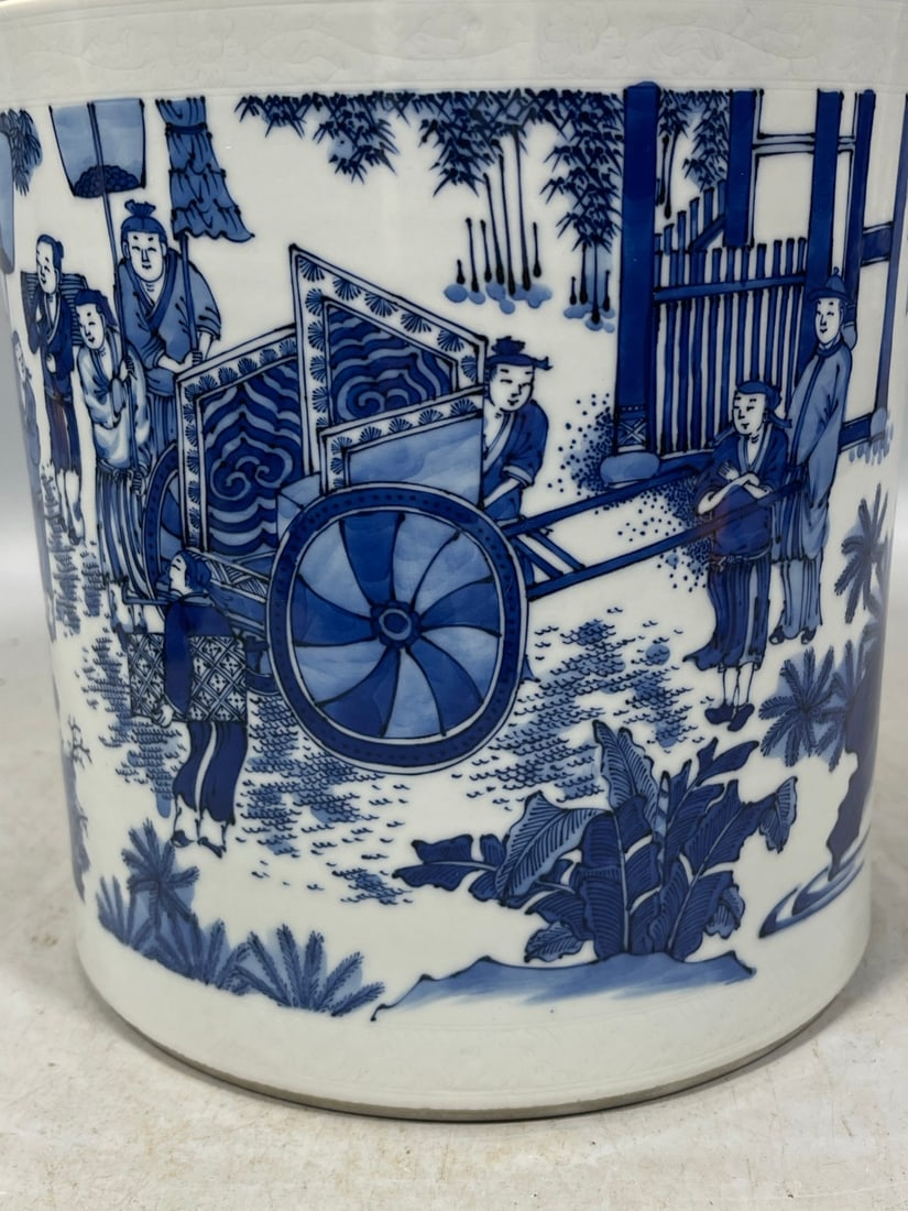 Blue and White Figures Pattern Brush Pot - 6