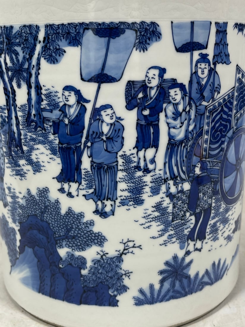 Blue and White Figures Pattern Brush Pot - 7