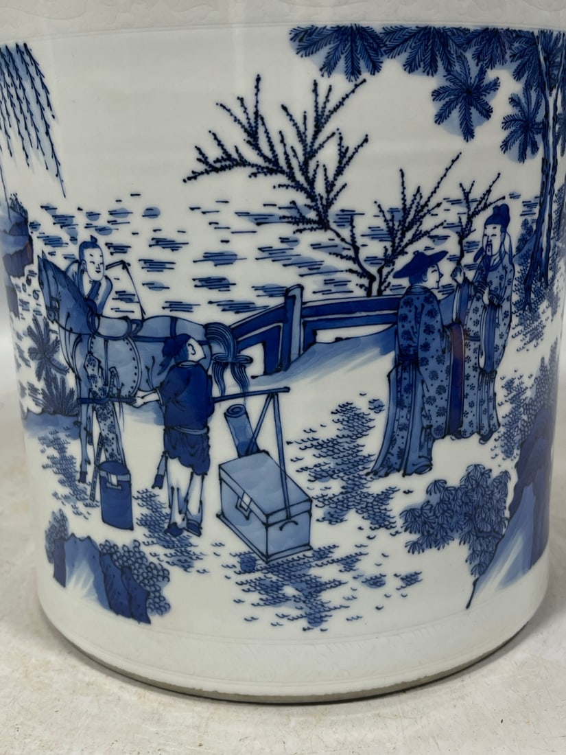 Blue and White Figures Pattern Brush Pot - 8