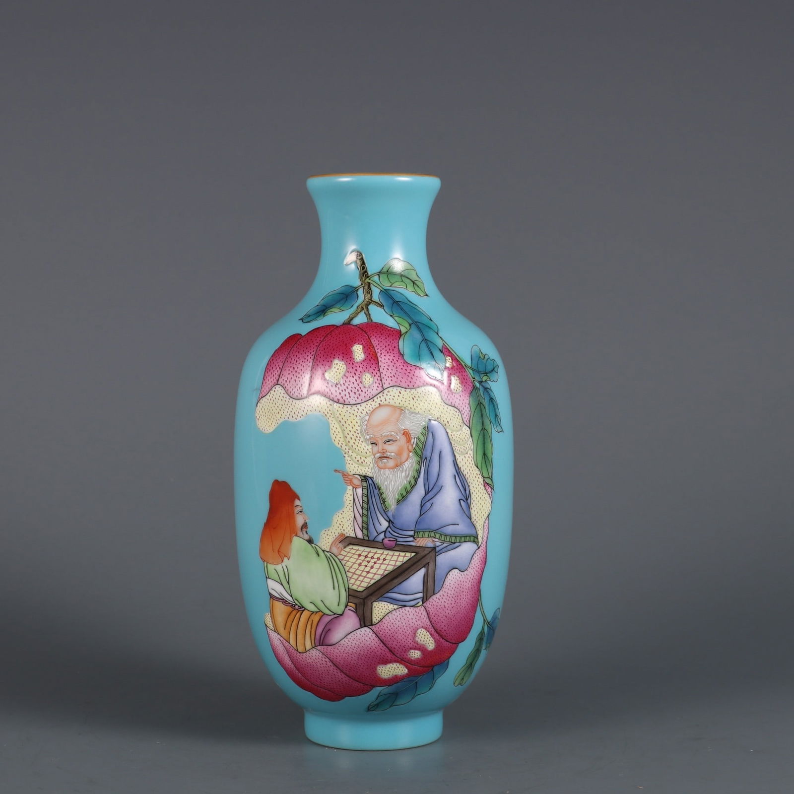 A Rare Turquoise Green Ground Enameled Figure Pattern Vase: A Rare Turquoise Green Ground Enameled Figure Pattern Vase,Qing Dynasty, China,Yongzheng Four-character Mark,Size:7.1inx3.3in 