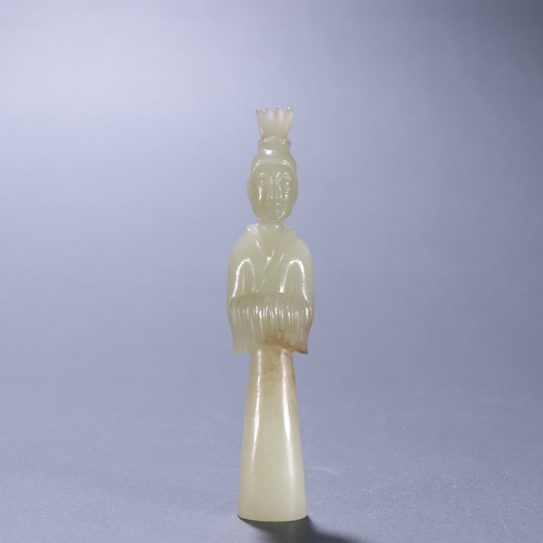 A Exquisite Hotan Jade Human-shaped Ornament: A Exquisite Hotan Jade Human-shaped Ornament,Qing Dynasty, China,Size:3.8inx0.8in,Weight:37g 和田玉人形摆件,中国清代