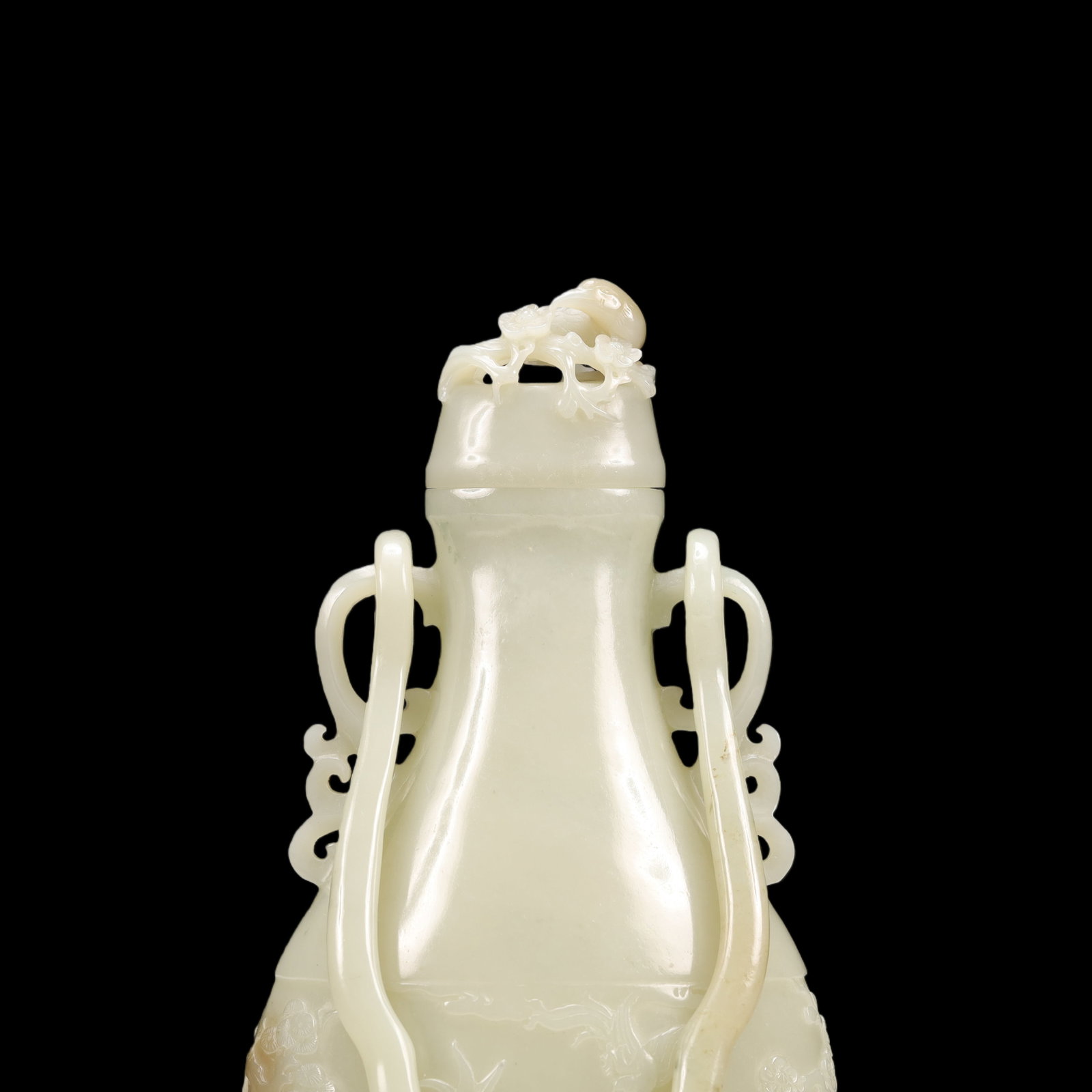 An Exquisite Green Jade Pine, Bamboo and Plum Blossom Pattern Double-Ears Vase - 2