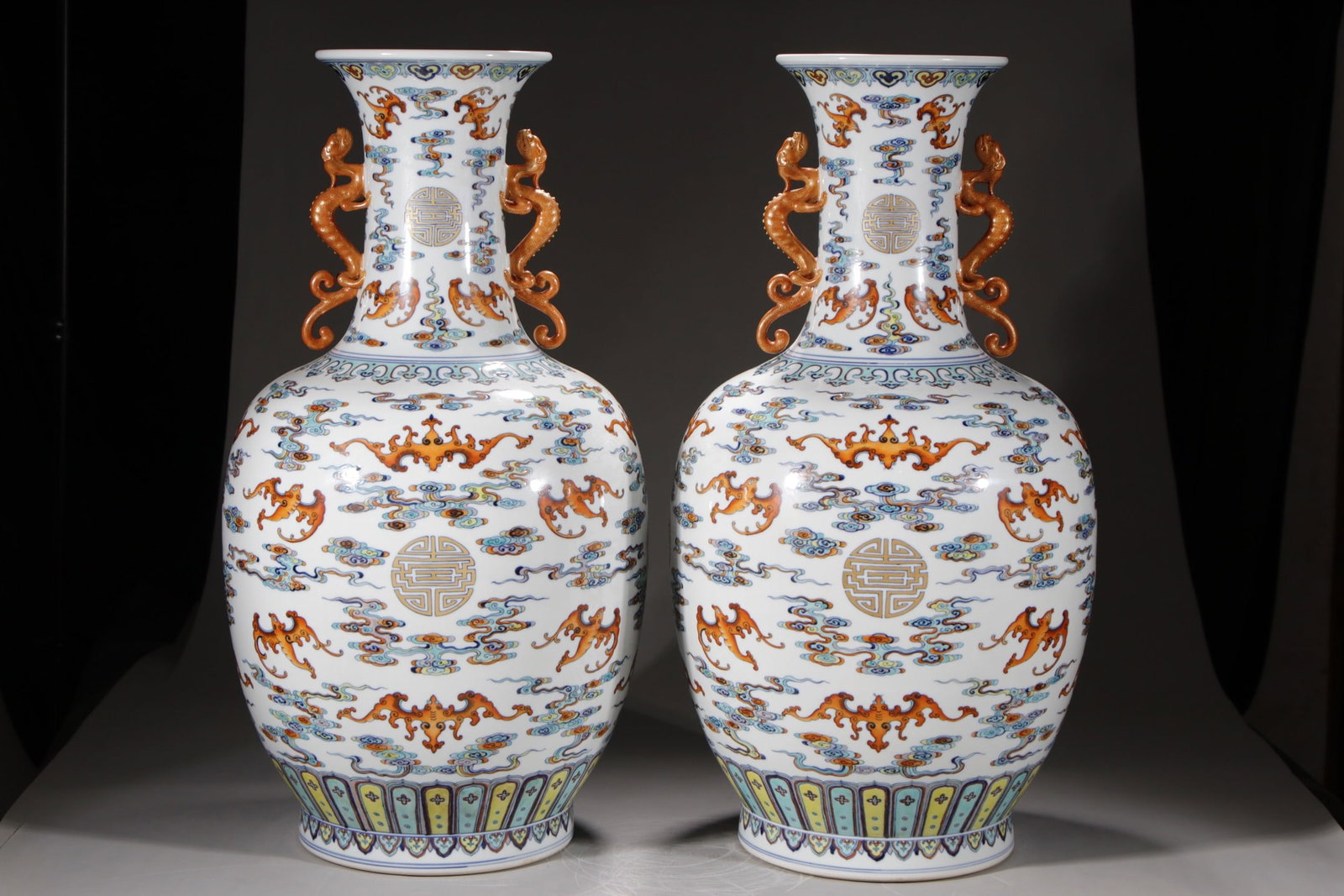 An Exquisite Doucai Bats and Peach Pattern Double-Ears Vase (1 of 9)