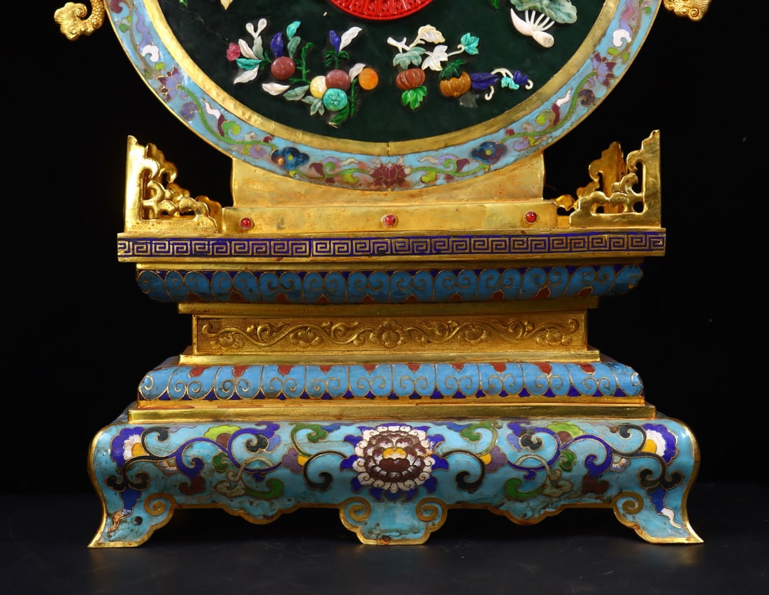 A Pair of Exquisite Cloisonne Inlaid Gems Flower and Fruit Pattern Lotus Pattern with poem - 6