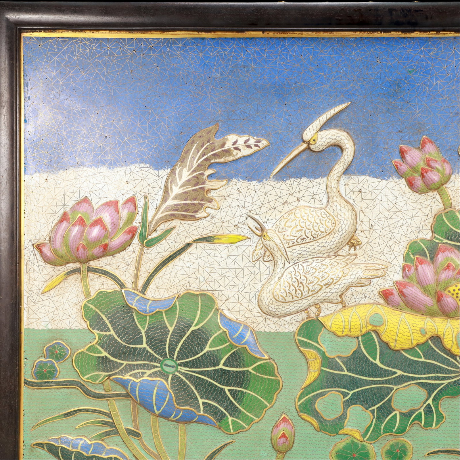 A Exquisite Cloisonne Lotus Pattern Crane Pattern Hanging Panel - 2