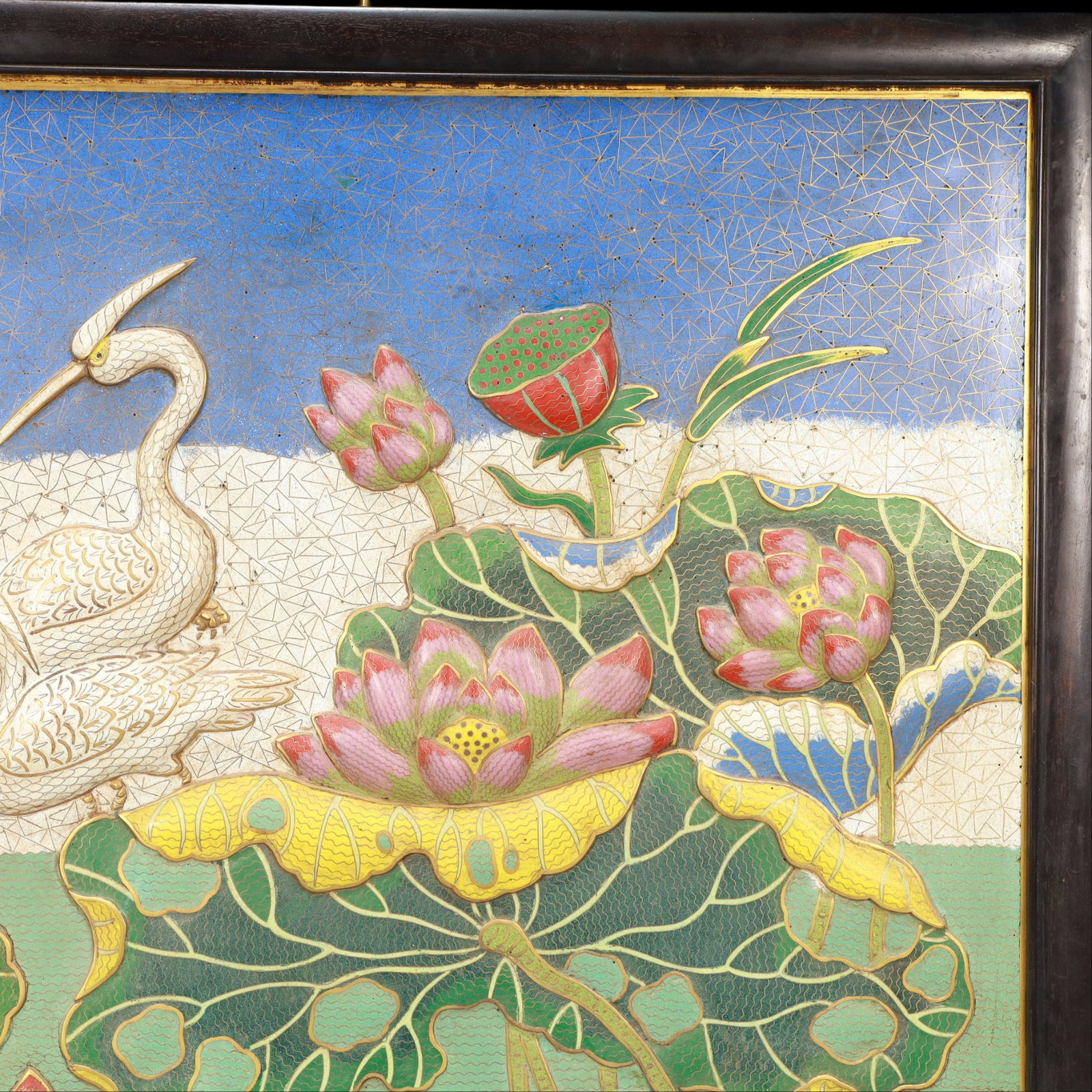 A Exquisite Cloisonne Lotus Pattern Crane Pattern Hanging Panel - 3