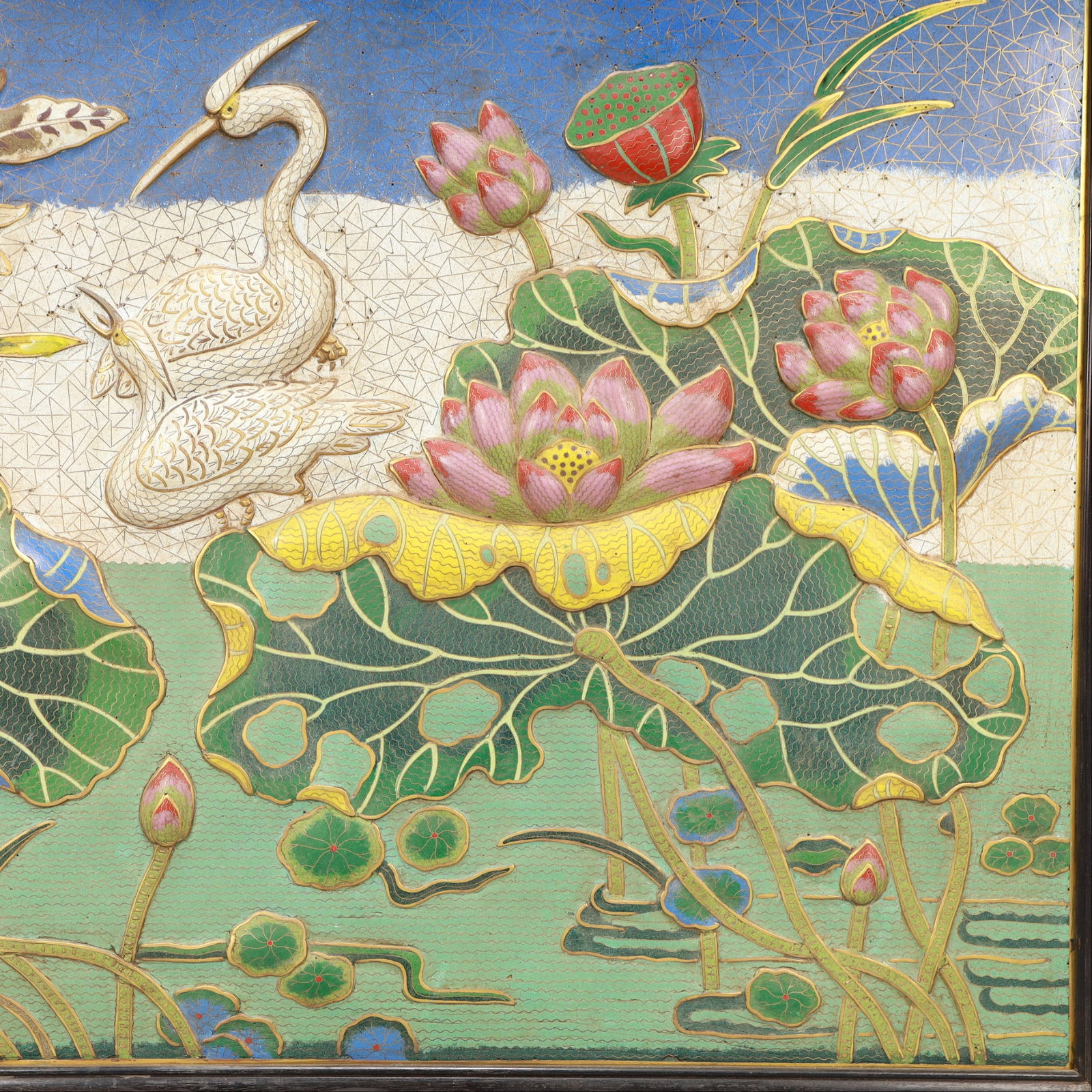 A Exquisite Cloisonne Lotus Pattern Crane Pattern Hanging Panel - 5