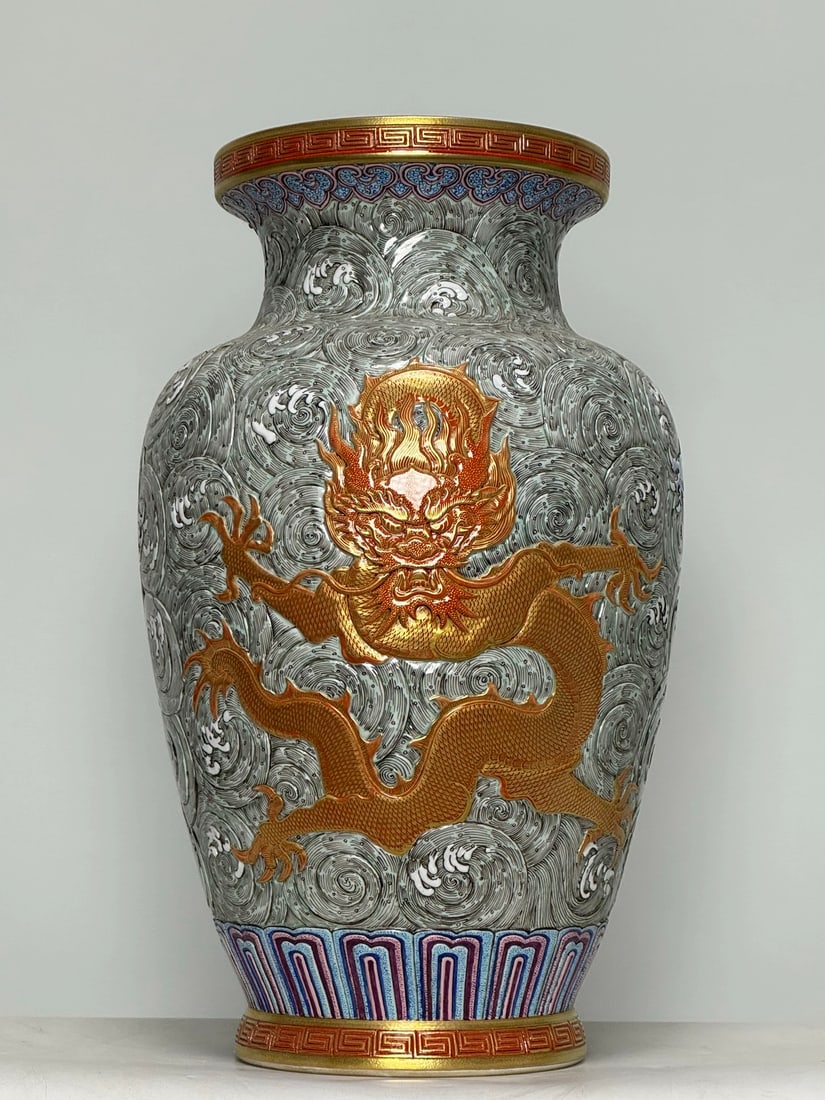A Huge Enamel Seawater and Dragon Pattern Vase (1 of 9)