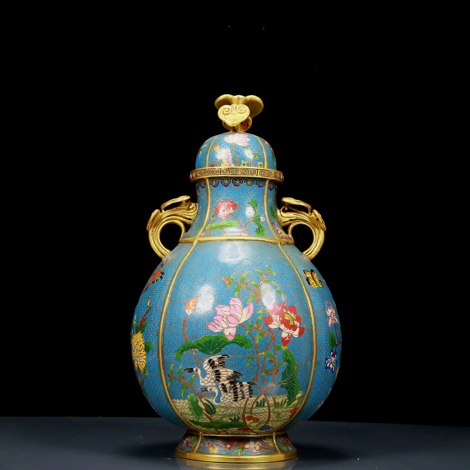 A Pair of Exquisite Cloisonne Flower and Bird Pattern Double-Ears Bottles (1 of 11)