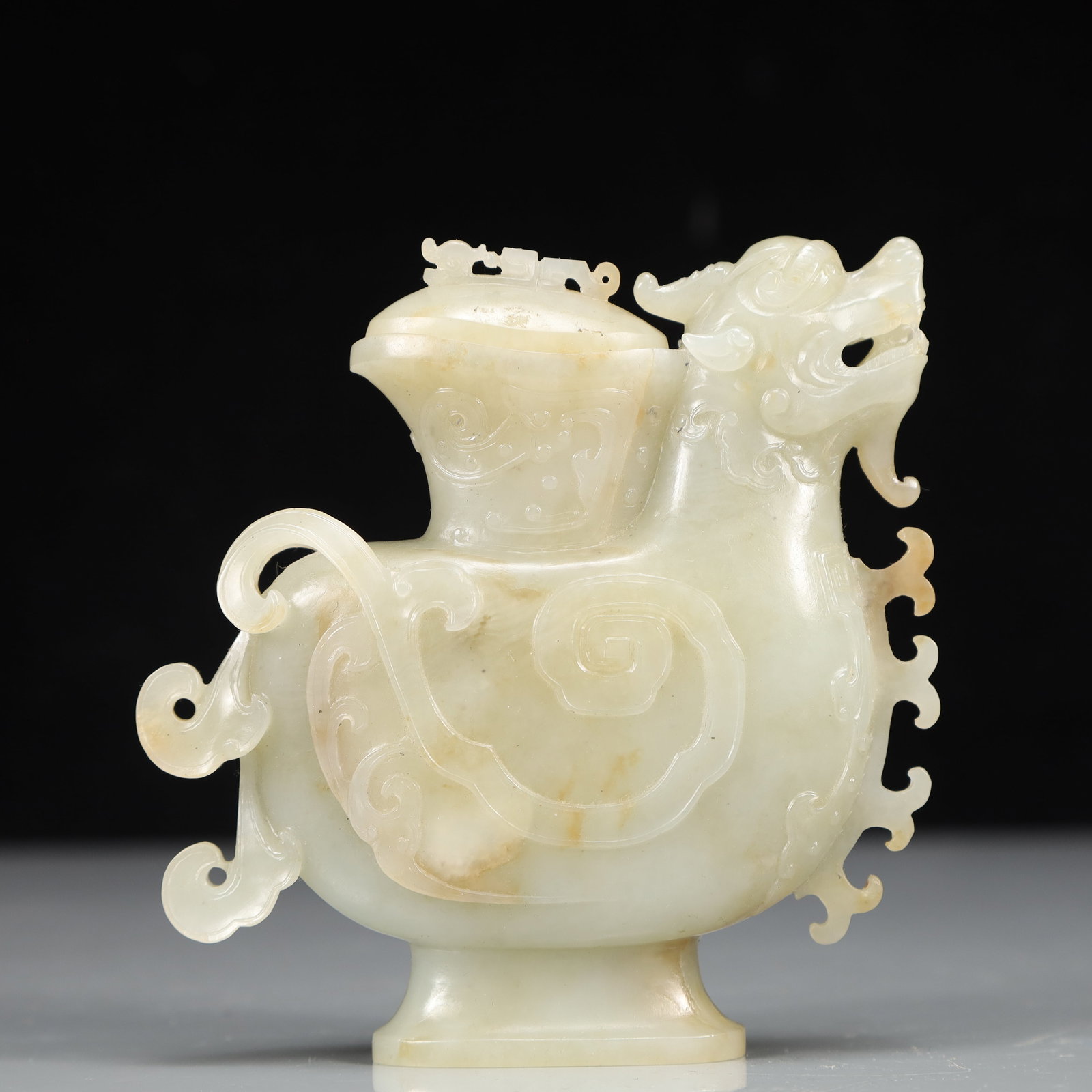 An Exquisite Greenish Jade Auspicious Beast-Shaped Vase (1 of 8)