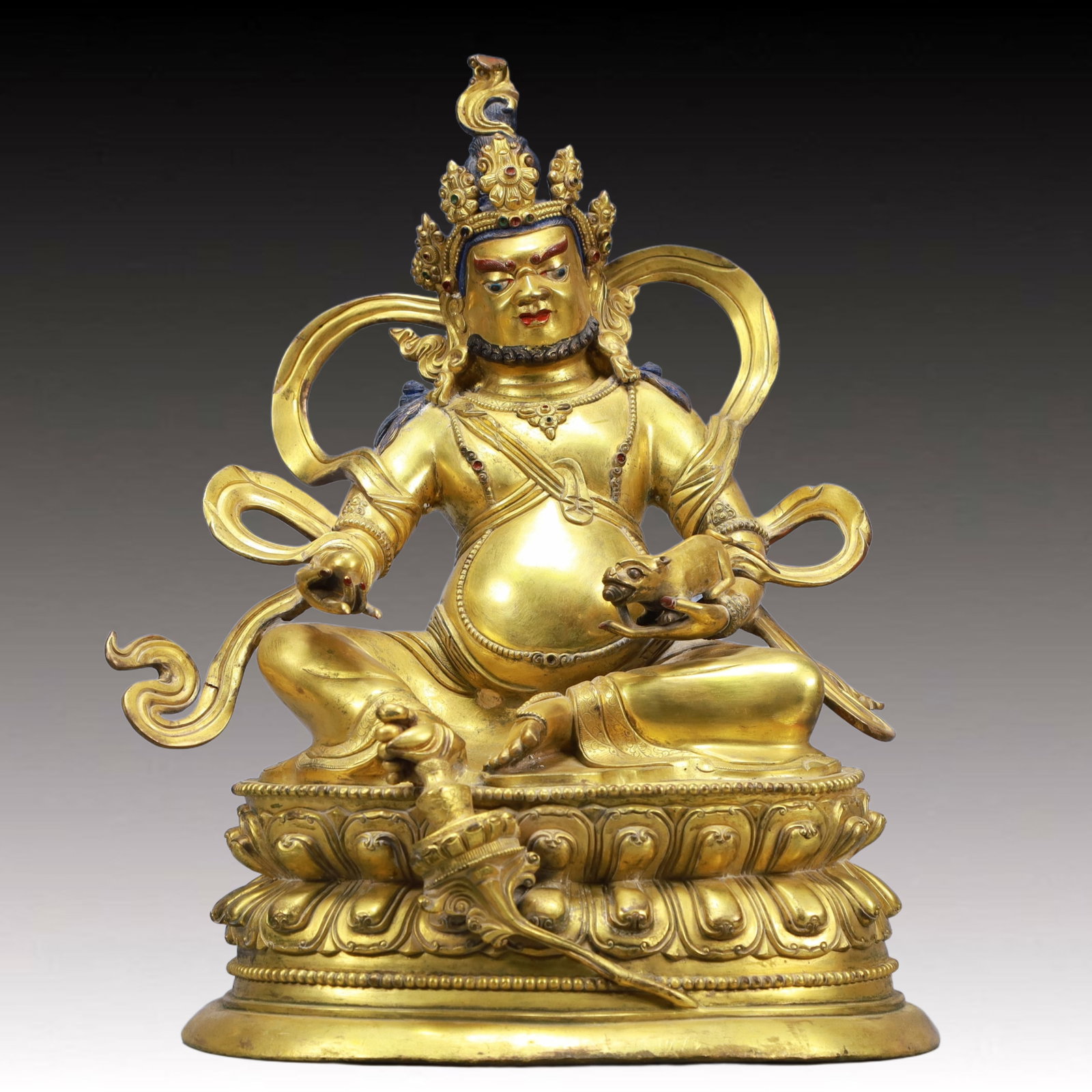 A Solemn Gilt Bronze Statue of Mammon: A Solemn Gilt Bronze Statue of Mammon,Ming Dynasty, China,Size:10.4inx7.1inx14.6in Weight:9150g 铜鎏金财神像,中国明代