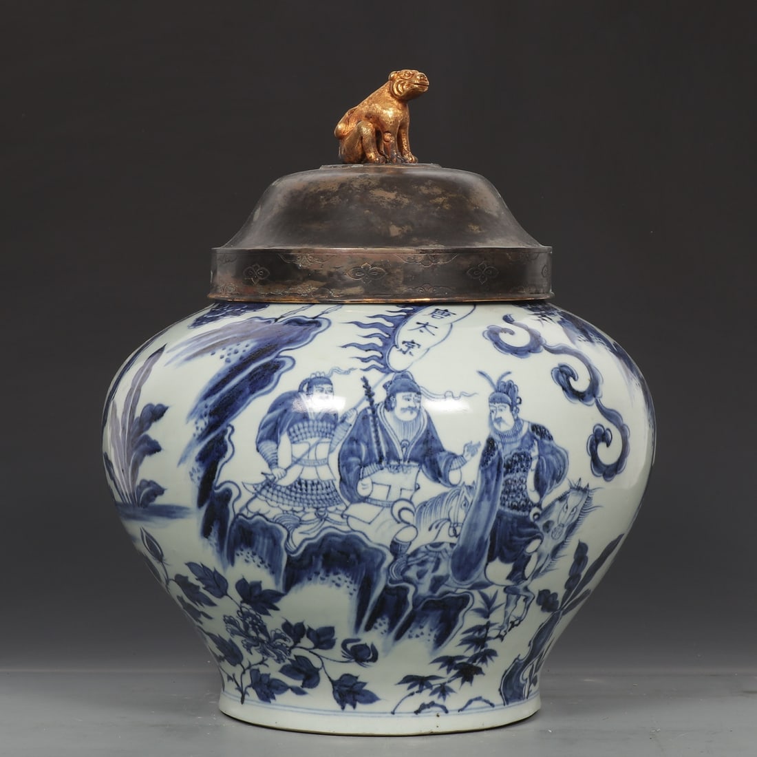 A Huge Blue and White Gilt Silver Character and Story Pattern Jar with Cover (1 of 9)