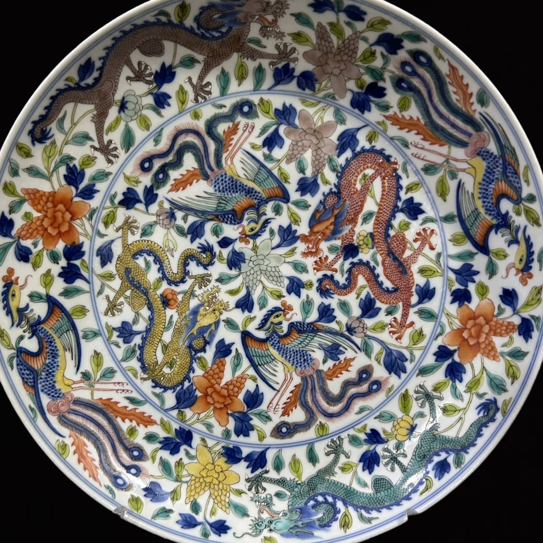 An Exquisite Doucai Dragon and Phoenix Pattern Plate (1 of 7)