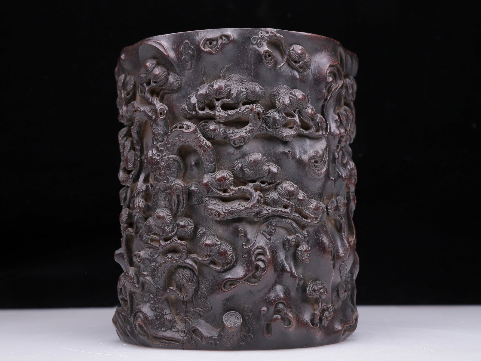 A Precious Zitanwood 'Pine& Crane' Brush Pot (1 of 8)