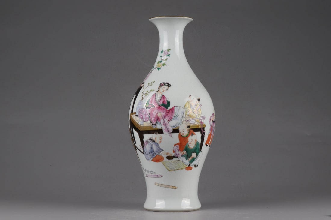 A Rare Famille-Rose Character and Story Pattern Vase,with poem: A Rare Famille-Rose Character and Story Pattern Vase,with poem,Qing Dynasty,China,Qianlong Six-character Mark,Size:13inx5.9in 粉彩人物故事纹瓶,带&