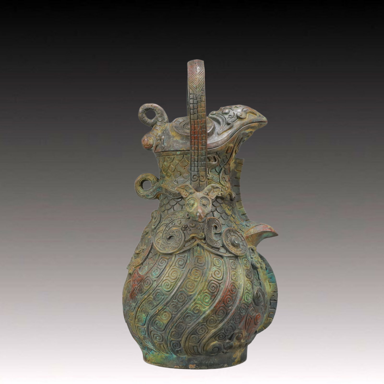 A Rare Bronze Dragon Pattern Ewer,With Inscription: A Rare Bronze Dragon Pattern Ewer,With Inscription,Ancient Time, China,Size:10.6inx5.9in,Weight:2600g 青铜龙纹提壶,带铭文,中国远