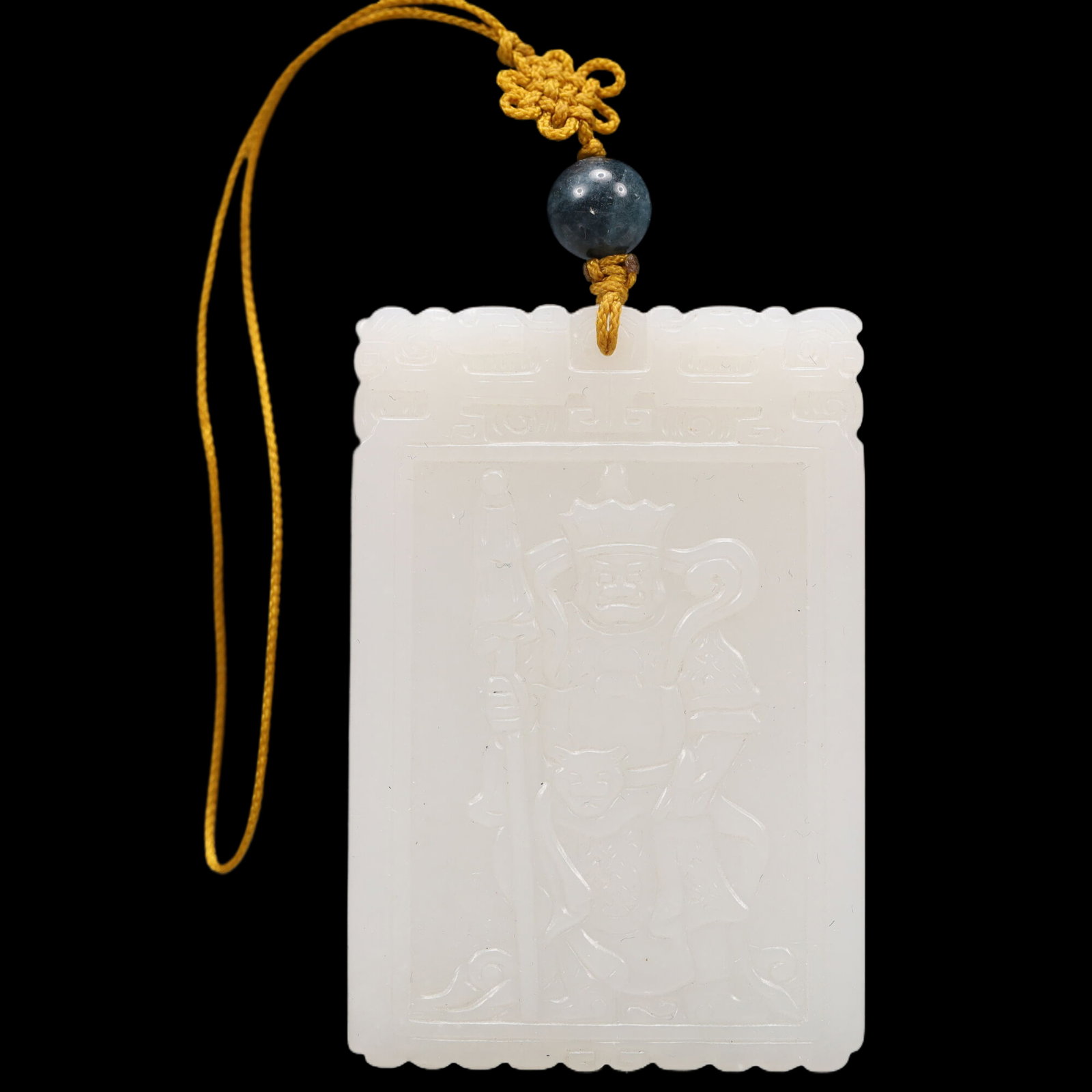 An Exquisite White Jade Statue of Heavenly King Pendant, with poem: An Exquisite White Jade Statue of Heavenly King Pendant, with poem, Qing Dynasty, China, Size:1.6inx0.2inx2.4in, Weight:49g 精美的白玉天王像挂