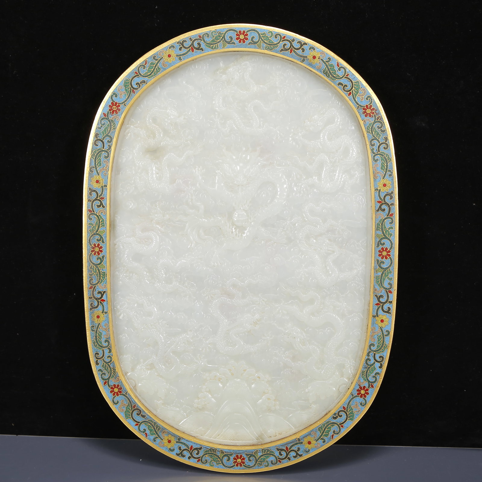 A Huge Cloisonne Inlaid White Jade Dragon Pattern Table Screen - 8