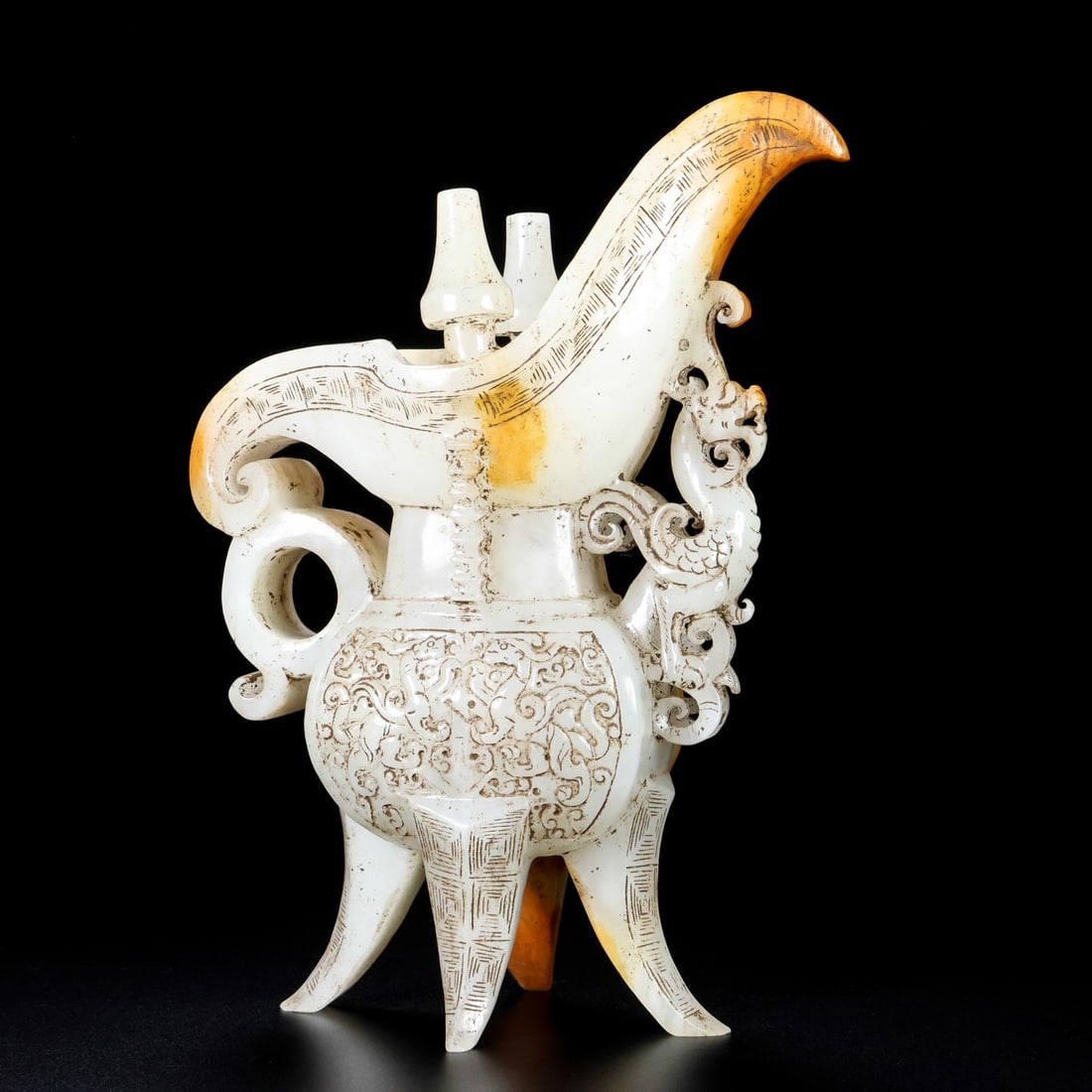 An Exquisite White Jade Chi-Dragon Pattern Double-Ears Cup (1 of 9)