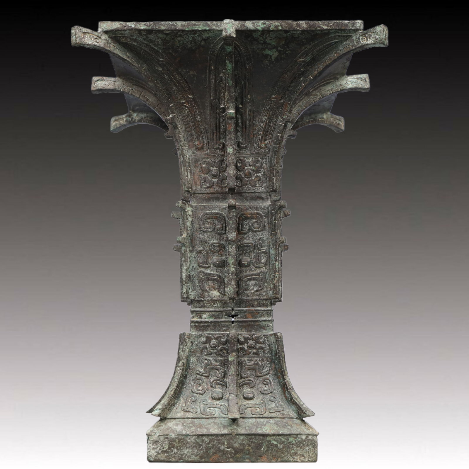 A Rare Bronze Beast-Face Pattern Vase,With Inscription (1 of 10)