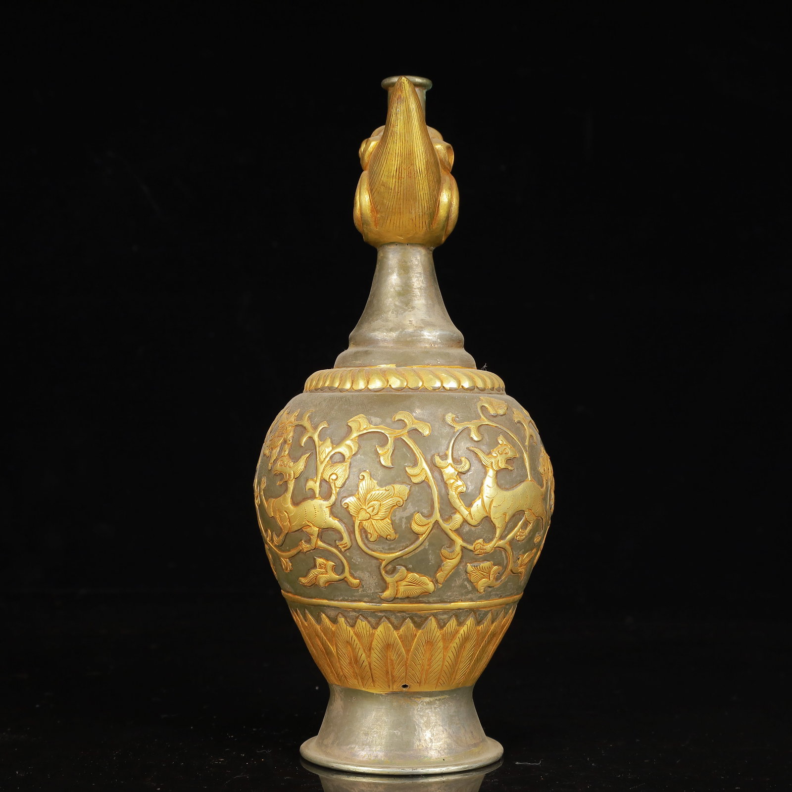 An Exquisite Gilt Silver Auspicious Beast Pattern Vase - 7