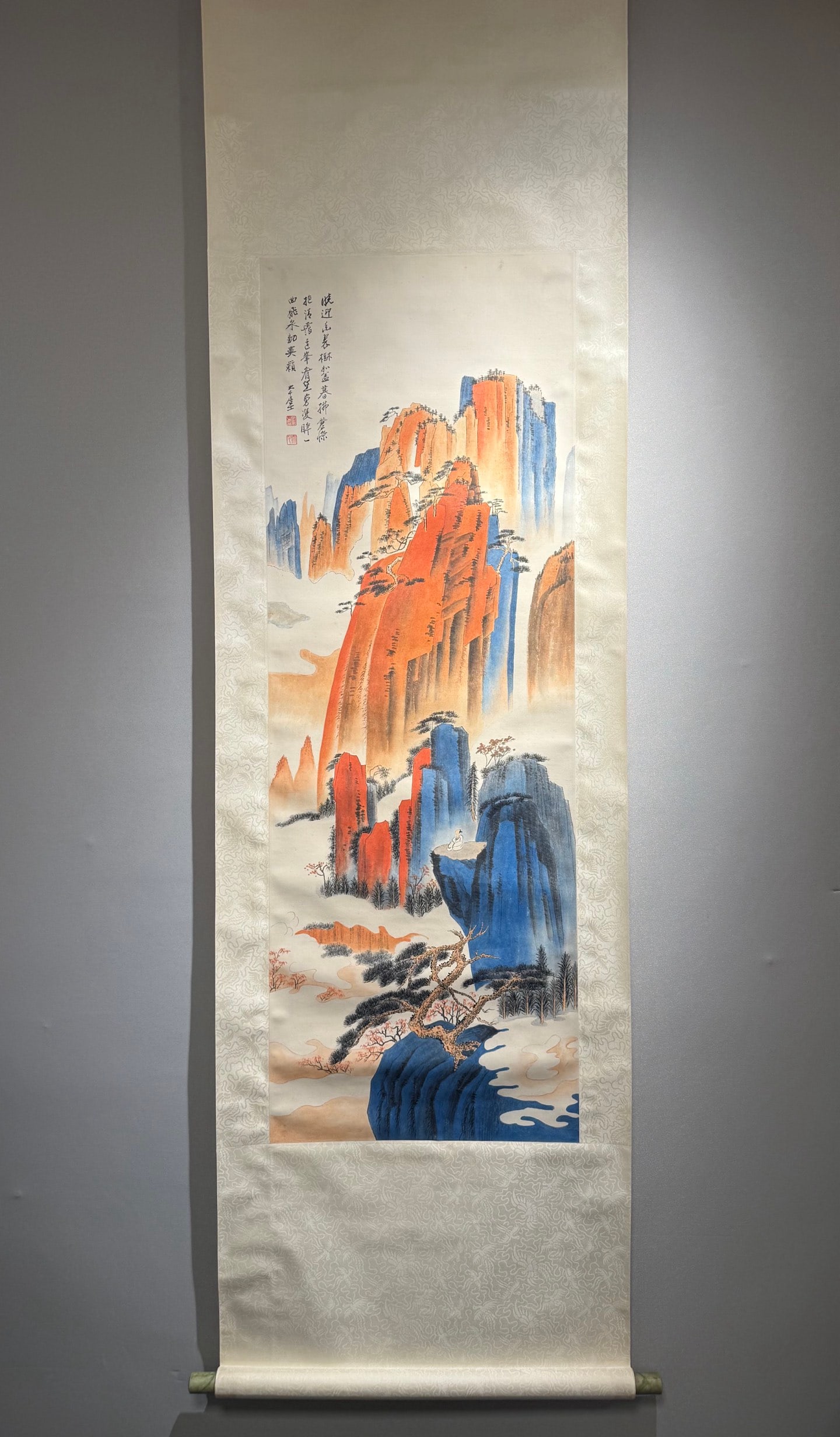 A Chinese Vertical Scroll Ink Painting of Landscape on Paper: A Chinese Vertical Scroll Ink Painting of Landscape on Paper,Zhang Daqian,Size:50.8inx17.7in 一幅中国水墨山水画立轴,张大&#