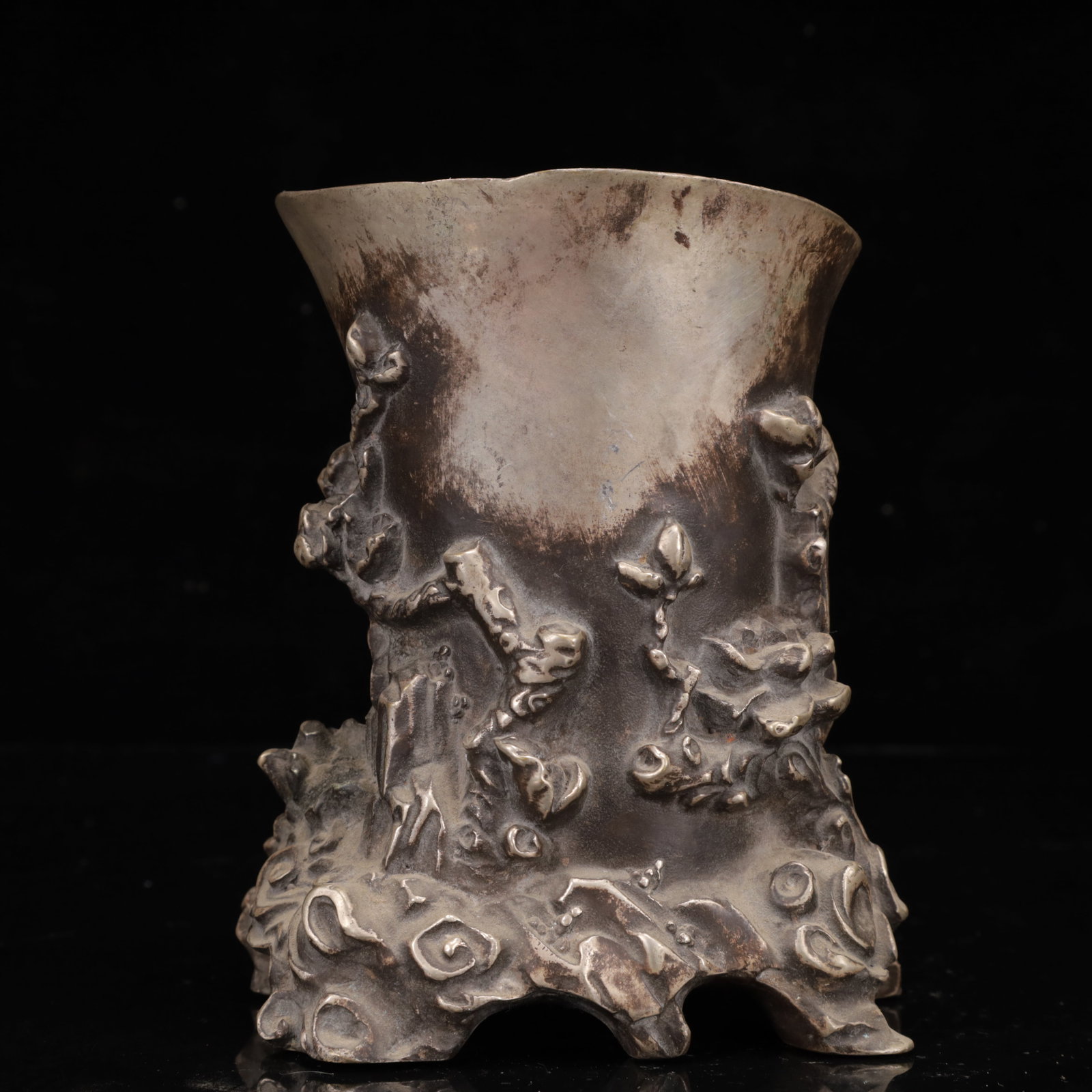 An Exquisite Silver-plated Flower Pattern Brush Pot - 7